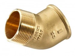 Messing bocht 45° buitendraad 5/4